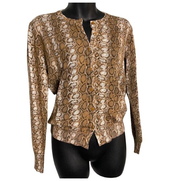 Ava Paige Tan Snakeskin Animal Print Knit Cardigan Sweater Size Small - Picture 7 of 9